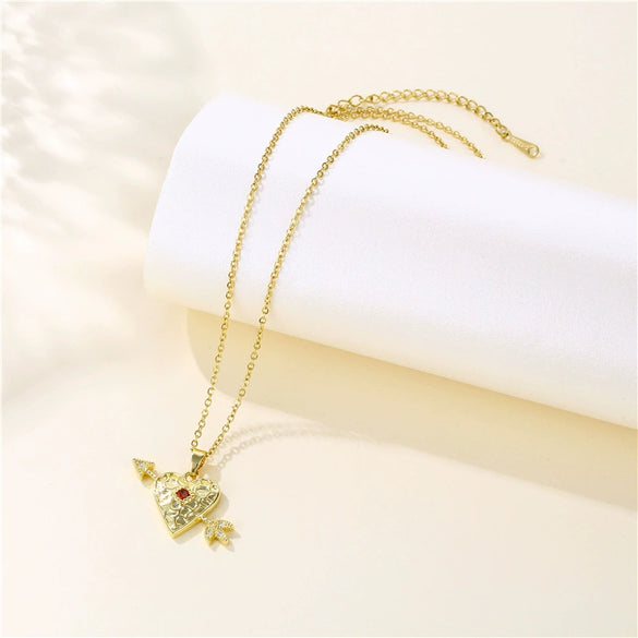 Wholesale Necklace Stainless Steel Heart Shape 18K Gold Electroplated Mixed Gem Inlay For Women