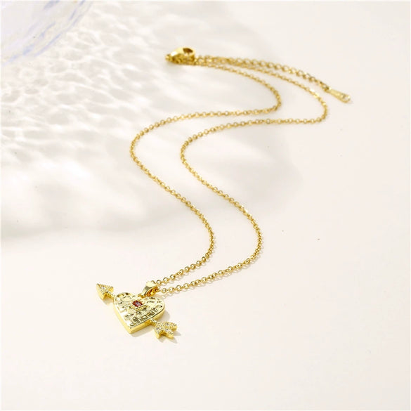 Wholesale Necklace Stainless Steel Heart Shape 18K Gold Electroplated Mixed Gem Inlay For Women