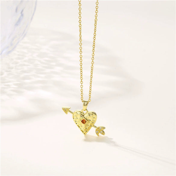 Wholesale Necklace Stainless Steel Heart Shape 18K Gold Electroplated Mixed Gem Inlay For Women