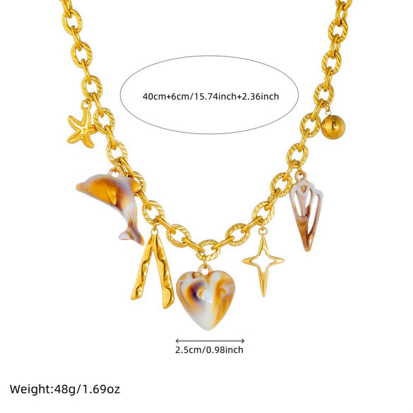 Wholesale Necklace Stainless Steel Heart Shape Pendant 18K Gold Plated O Word Chain For Women's Personality Style