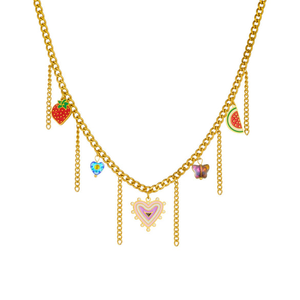 Wholesale Necklace Stainless Steel Heart Shape Vintage Print Tassel Chain Electroplating