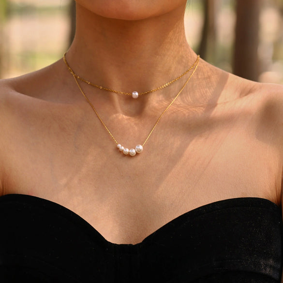 Wholesale Necklace Stainless Steel Imitation Pearl Geometric Style Electroplated For Women