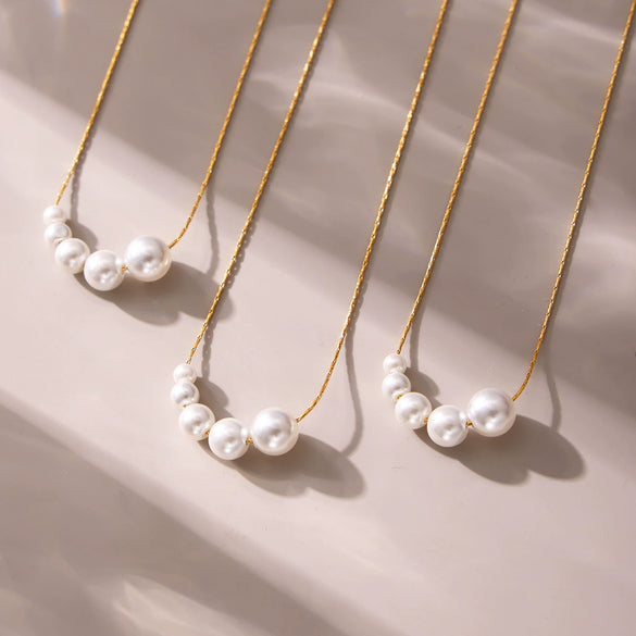Wholesale Necklace Stainless Steel Imitation Pearl Geometric Style Electroplated For Women