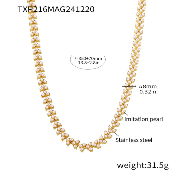 Wholesale Necklace Stainless Steel Imitation Pearls Geometric Light Luxury Electroplated