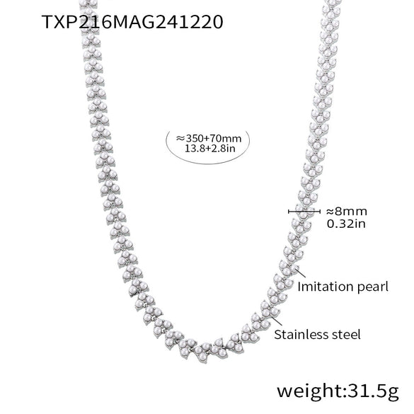 Wholesale Necklace Stainless Steel Imitation Pearls Geometric Light Luxury Electroplated