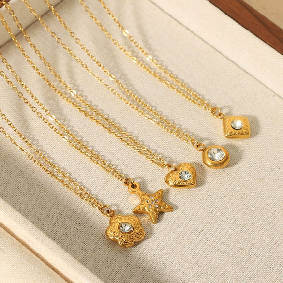 Wholesale Necklace Stainless Steel Inlaid Zircon Heart And Fivepointed Star Geometric Pendant Electroplated For Women