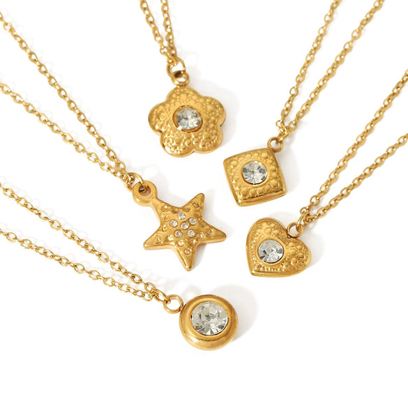 Wholesale Necklace Stainless Steel Inlaid Zircon Heart And Fivepointed Star Geometric Pendant Electroplated For Women