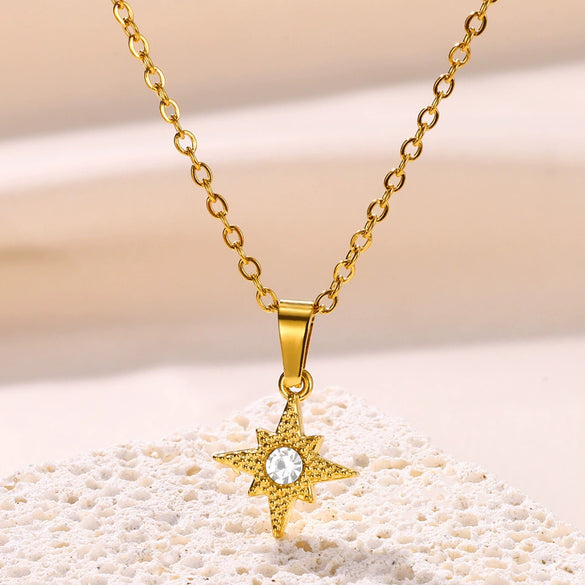 Wholesale Necklace Stainless Steel Inlaid Zircon With Star Moon Four Leaf Clover Pendant Electroplated Letters Numbers Text Design