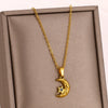 Wholesale Necklace Stainless Steel Inlaid Zircon With Star Moon Four Leaf Clover Pendant Electroplated Letters Numbers Text Design