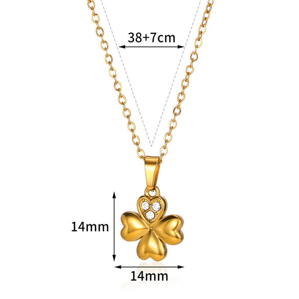 Wholesale Necklace Stainless Steel Inlaid Zircon With Star Moon Four Leaf Clover Pendant Electroplated Letters Numbers Text Design