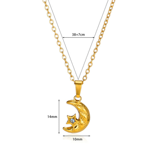 Wholesale Necklace Stainless Steel Inlaid Zircon With Star Moon Four Leaf Clover Pendant Electroplated Letters Numbers Text Design