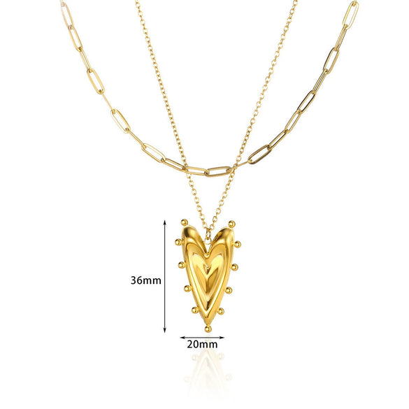 Wholesale Necklace Stainless Steel 18K Gold Electroplating Double Layer Cross Chain Love Pendant