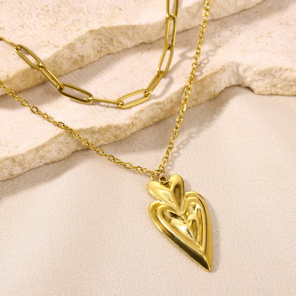Wholesale Necklace Stainless Steel 18K Gold Electroplating Double Layer Cross Chain Love Pendant