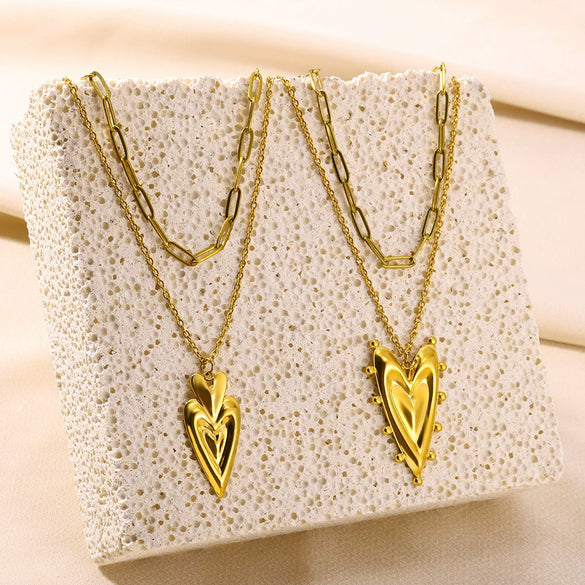 Wholesale Necklace Stainless Steel 18K Gold Electroplating Double Layer Cross Chain Love Pendant
