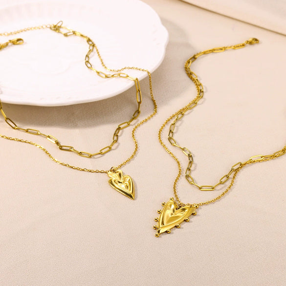 Wholesale Necklace Stainless Steel 18K Gold Electroplating Double Layer Cross Chain Love Pendant