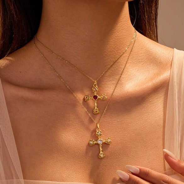 Wholesale Necklace Stainless Steel 18K Gold Geometric Cross Pendant Electroplated For Women