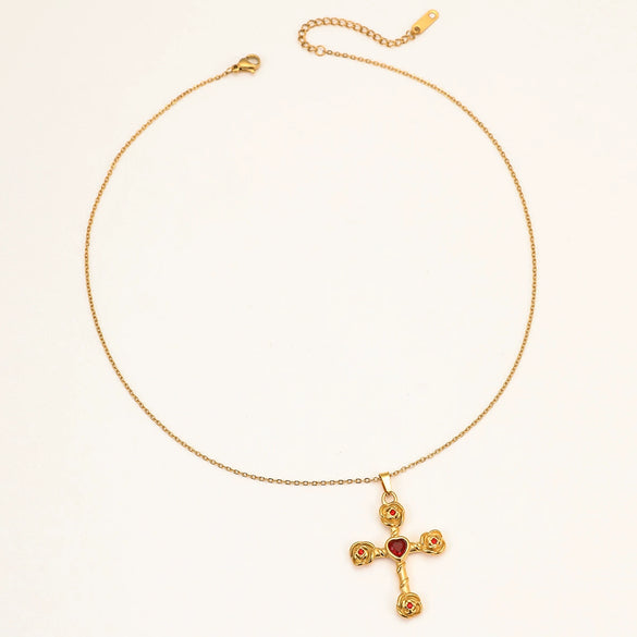 Wholesale Necklace Stainless Steel 18K Gold Geometric Cross Pendant Electroplated For Women