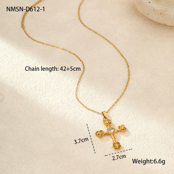 Wholesale Necklace Stainless Steel 18K Gold Geometric Cross Pendant Electroplated For Women