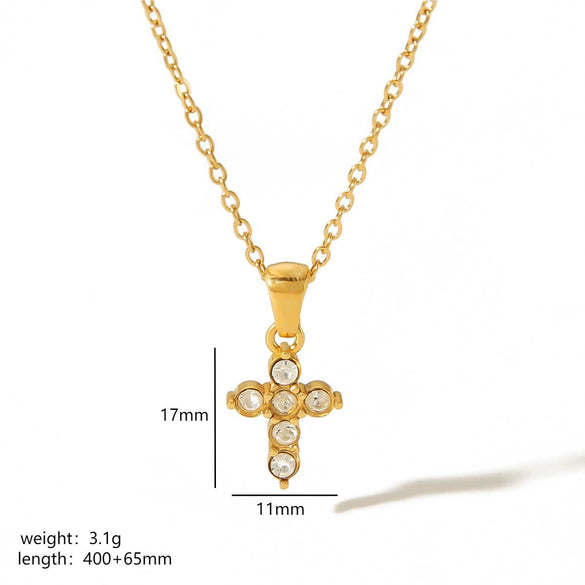Wholesale Necklace Stainless Steel 18K Gold Plated Cross Set Zircon Geometric Light Luxury Style