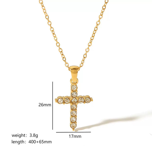 Wholesale Necklace Stainless Steel 18K Gold Plated Cross Set Zircon Geometric Light Luxury Style