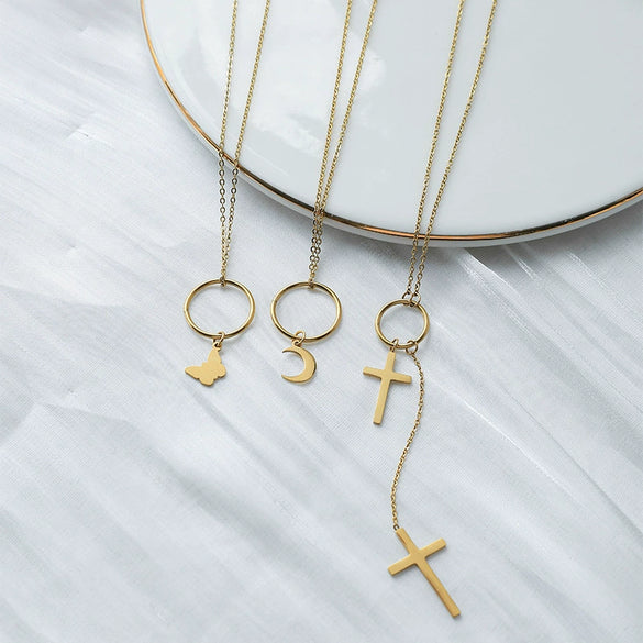 Wholesale Necklace Stainless Steel 14K Gold Plated Geometric Animal Zodiac Pendant O Chain Minimalist Style For Women