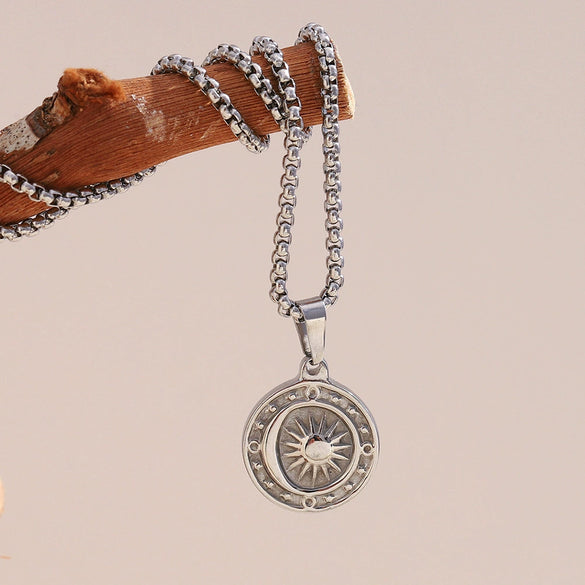 Wholesale Necklace Stainless Steel 18K Gold Plated Geometric Sun Pendant Square Pearl Chain For Women