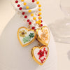 Wholesale Necklace Stainless Steel 18K Gold Plated Heart Shape Dried Flower Photo Box Glass Bead