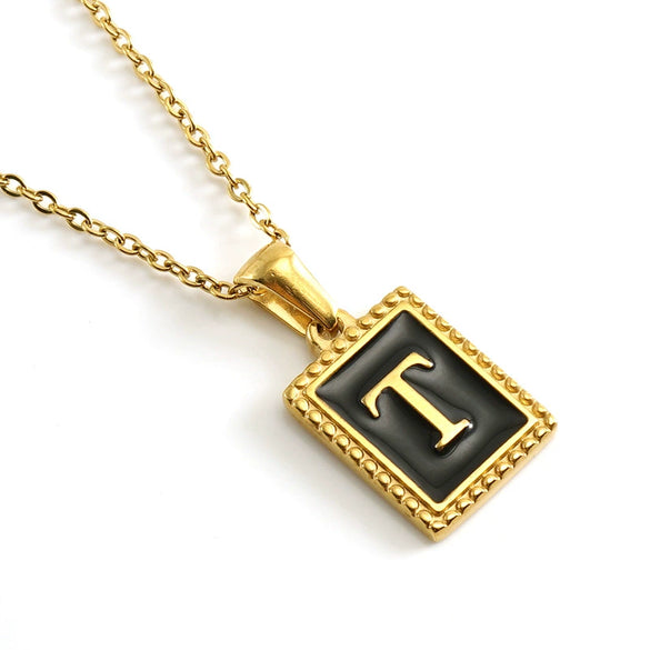 Wholesale Necklace 316L Stainless Steel 18K Gold Plated Letter Square Pendant For Women