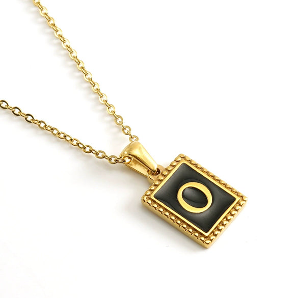 Wholesale Necklace 316L Stainless Steel 18K Gold Plated Letter Square Pendant For Women