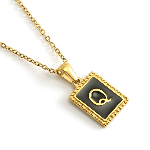 Wholesale Necklace 316L Stainless Steel 18K Gold Plated Letter Square Pendant For Women