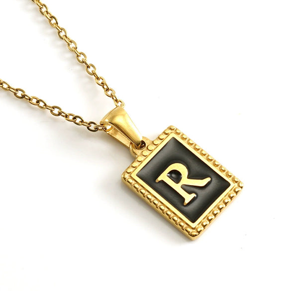 Wholesale Necklace 316L Stainless Steel 18K Gold Plated Letter Square Pendant For Women