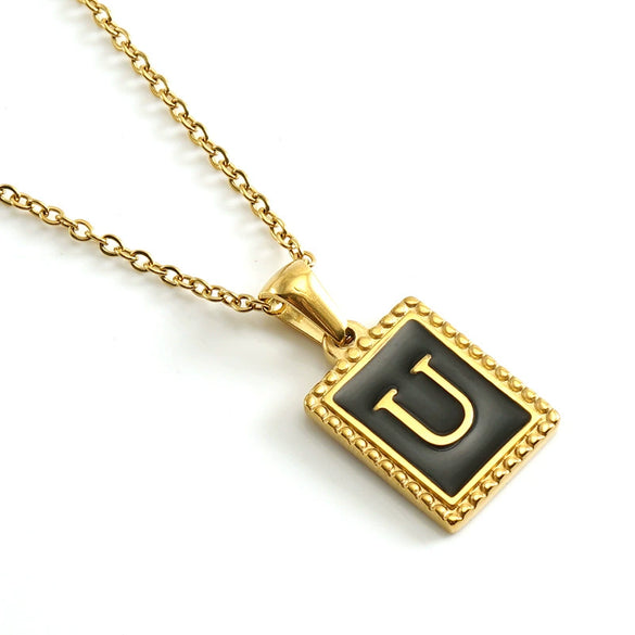 Wholesale Necklace 316L Stainless Steel 18K Gold Plated Letter Square Pendant For Women