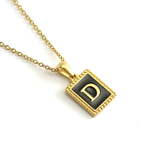 Wholesale Necklace 316L Stainless Steel 18K Gold Plated Letter Square Pendant For Women