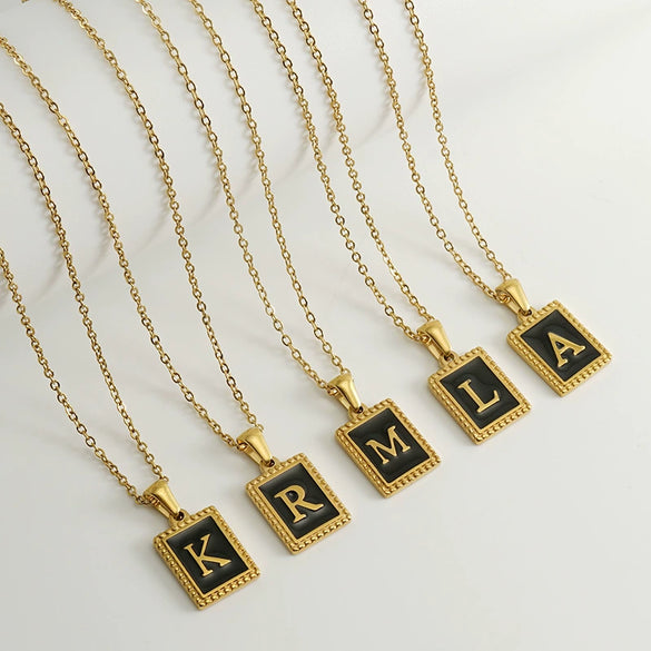 Wholesale Necklace 316L Stainless Steel 18K Gold Plated Letter Square Pendant For Women