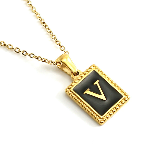Wholesale Necklace 316L Stainless Steel 18K Gold Plated Letter Square Pendant For Women