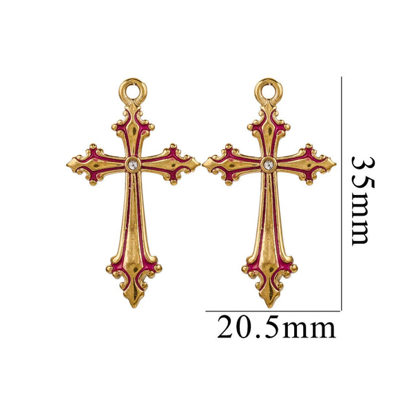 Wholesale Necklace Stainless Steel 18K Plated Dripping Oil Cross Baroque Punk Style