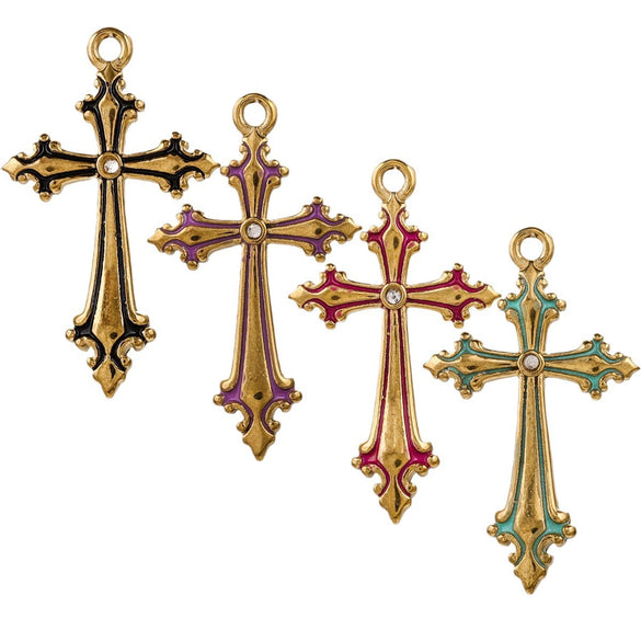 Wholesale Necklace Stainless Steel 18K Plated Dripping Oil Cross Baroque Punk Style