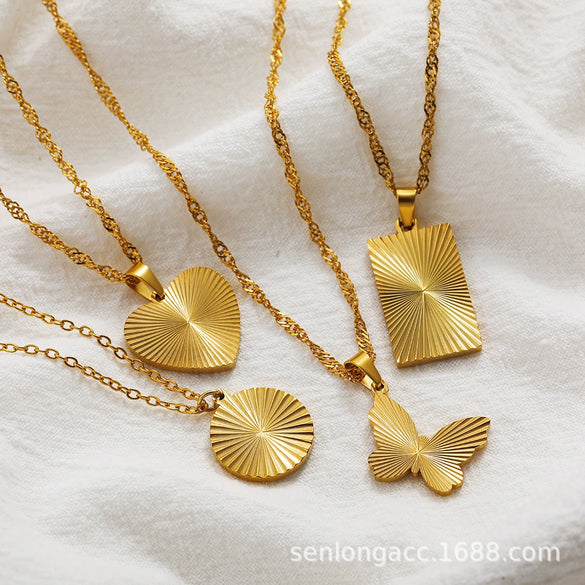 Wholesale Necklace Stainless Steel Light Luxury Heart Shape Butterfly Pendant Water Wave Chain Electroplated