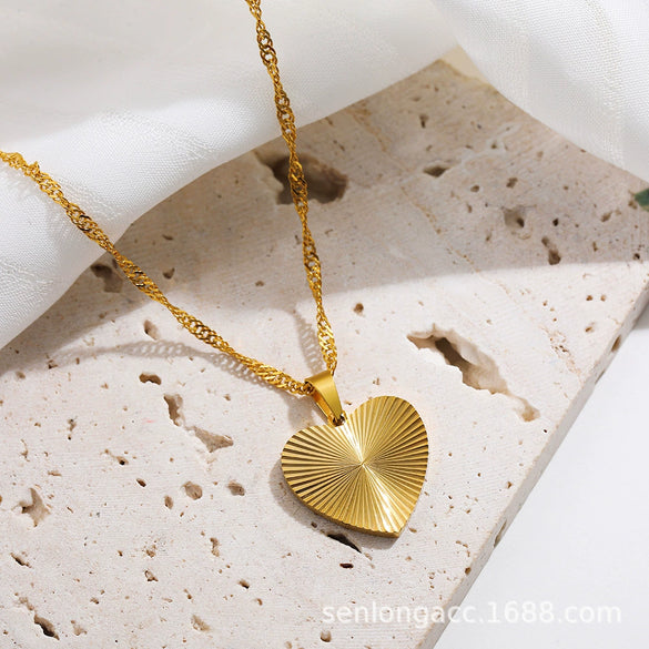 Wholesale Necklace Stainless Steel Light Luxury Heart Shape Butterfly Pendant Water Wave Chain Electroplated