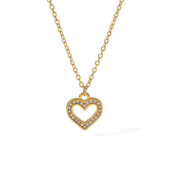 Wholesale Necklace Stainless Steel Light Luxury Style With Diamond Inlay Heart Bow Star Shapes O Shaped Chain For Women