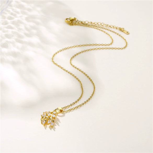 Wholesale Necklace Stainless Steel Mixed Gem Inlay Leaf Style Electroplating For Women