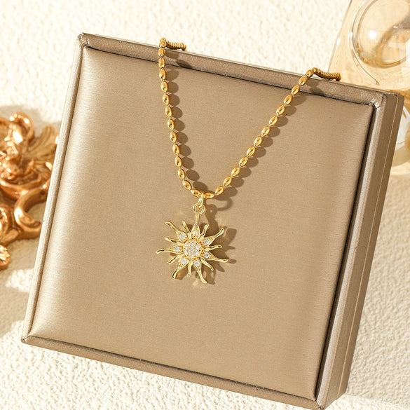 Wholesale Necklace Stainless Steel Mixed Gemstone Setting Electroplating Snowflake Starshaped Sun Flower Simple Women's