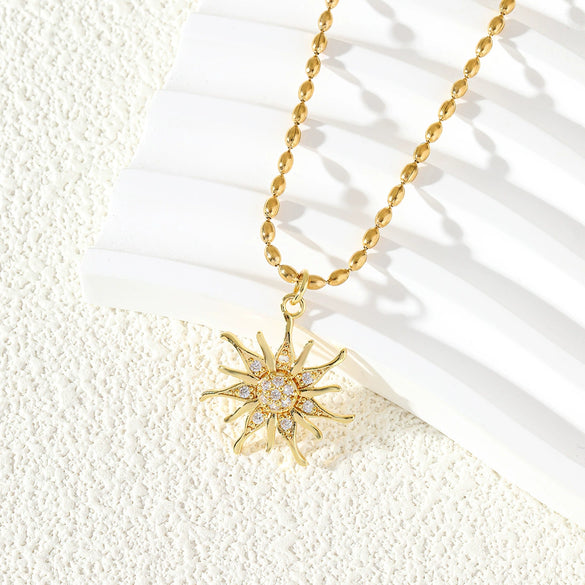 Wholesale Necklace Stainless Steel Mixed Gemstone Setting Electroplating Snowflake Starshaped Sun Flower Simple Women's