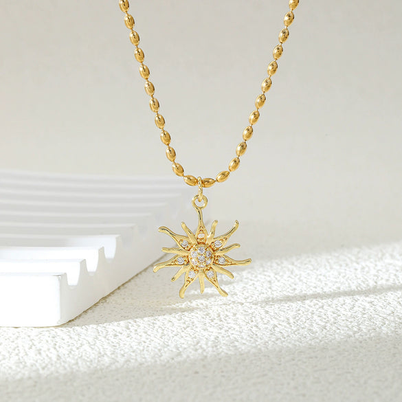 Wholesale Necklace Stainless Steel Mixed Gemstone Setting Electroplating Snowflake Starshaped Sun Flower Simple Women's