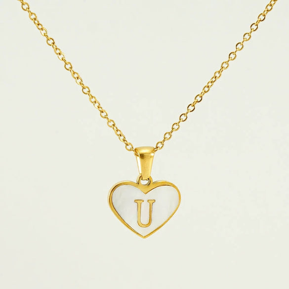 Wholesale Necklace Stainless Steel Natural Shell Love Letter Titanium Steel Electroplating Simple Style Unisex
