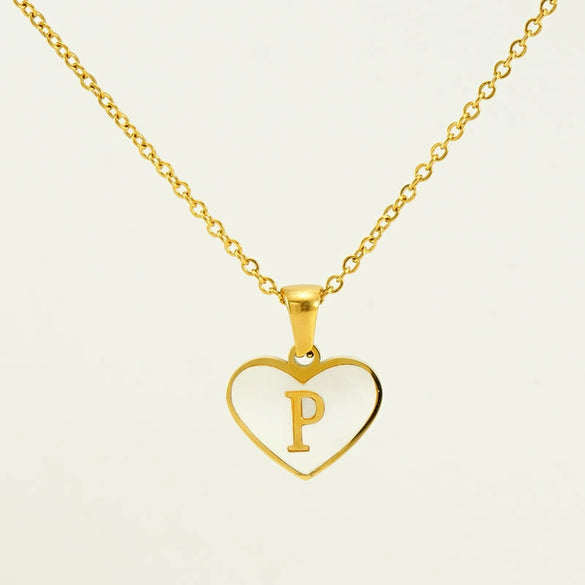 Wholesale Necklace Stainless Steel Natural Shell Love Letter Titanium Steel Electroplating Simple Style Unisex