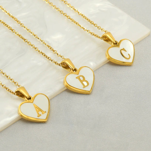 Wholesale Necklace Stainless Steel Natural Shell Love Letter Titanium Steel Electroplating Simple Style Unisex
