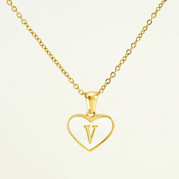 Wholesale Necklace Stainless Steel Natural Shell Love Letter Titanium Steel Electroplating Simple Style Unisex