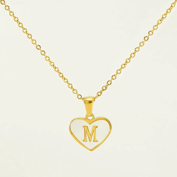 Wholesale Necklace Stainless Steel Natural Shell Love Letter Titanium Steel Electroplating Simple Style Unisex