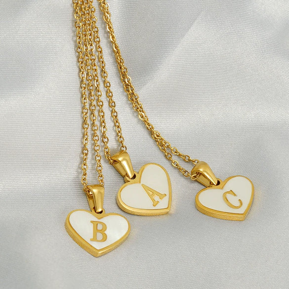 Wholesale Necklace Stainless Steel Natural Shell Love Letter Titanium Steel Electroplating Simple Style Unisex